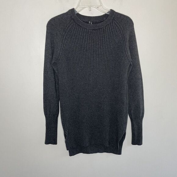 BLK Sweater Womens XS Gray Ribbed Pullover Knit Tunic Cotton Cashmere Blend - Picture 1 of 10